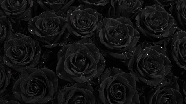 Black Grey Roses Pattern Halloween Background Flowing Transition Animated Loop