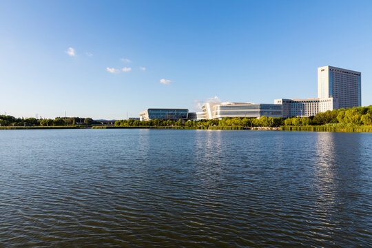 Chinese urban architecture and lake