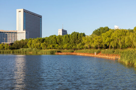 Chinese urban architecture and lake