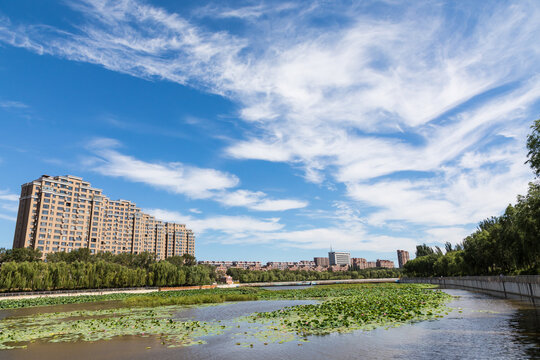 Clouds in the sky and the city's wetlands