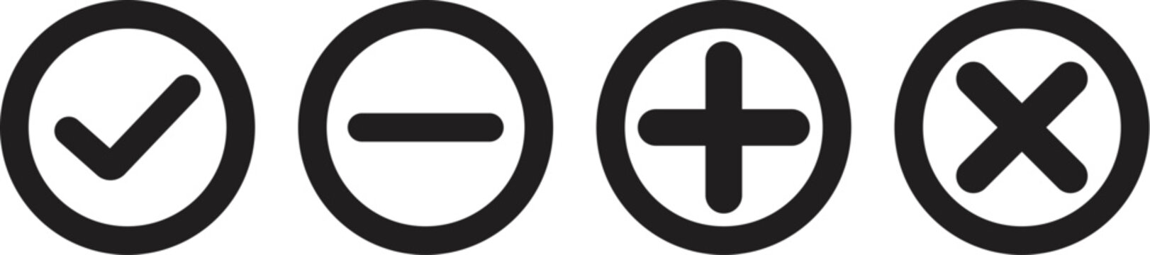 Minimal Check Minus Plus and Close Circle Icon Set for User Interface