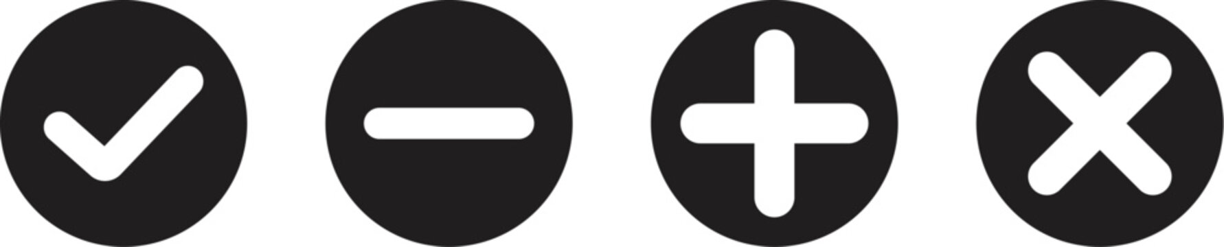 Minimal Filled Circle Check, Minus, Plus and Close Icon Set for UI Design