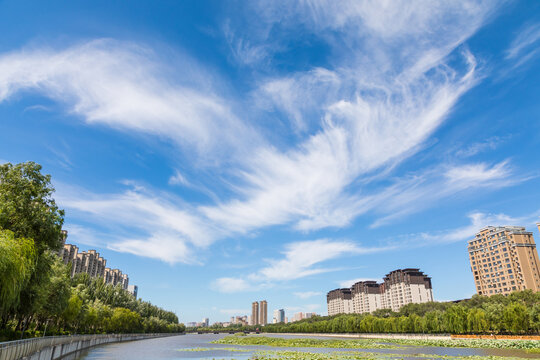 Clouds in the sky and the city's wetlands