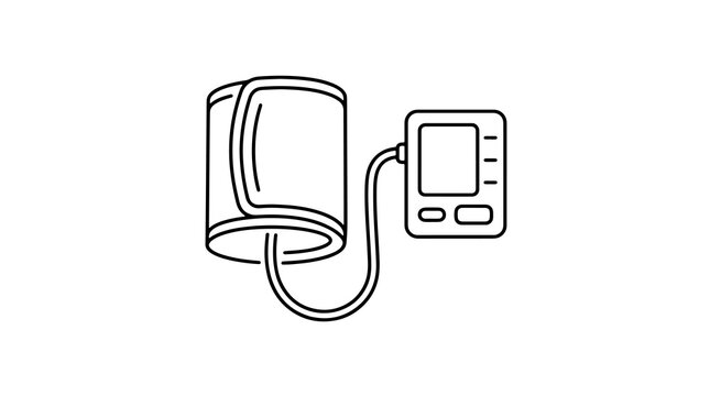 Blood pressure monitor device black outline vector icon on transparent background