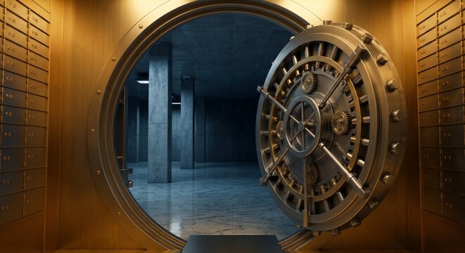 Secure Bank Vault with Massive Steel Safe Door