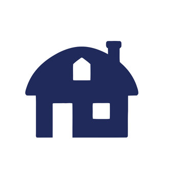 Dark blue house silhouette with chimney and windows