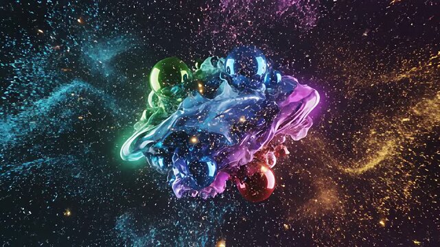 Abstract Animation of Geometric Glass Shapes Exploding into Light Particles
