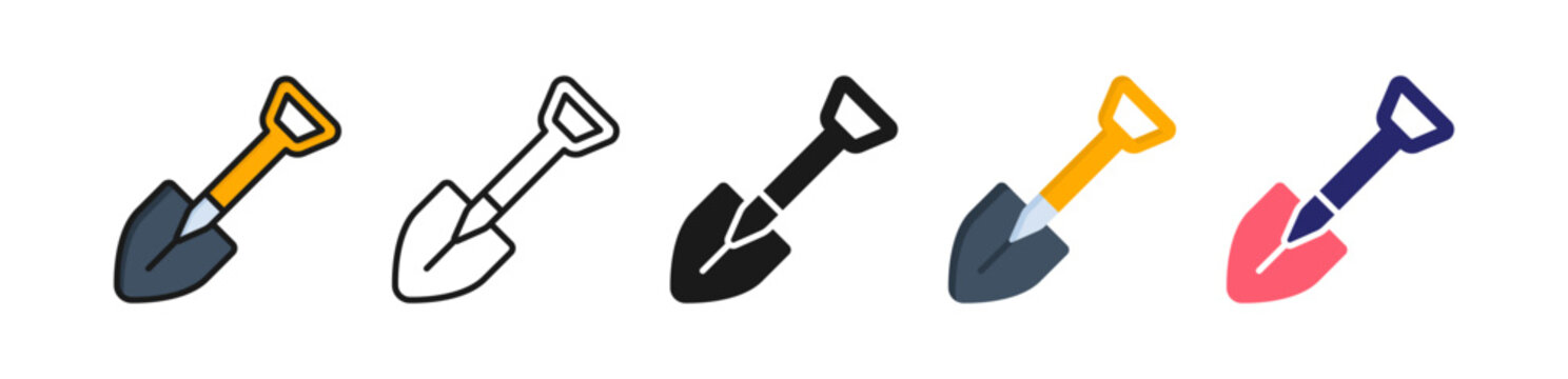 Shovel Multiple Style Icon Set Collection. 