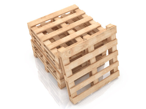 Stacked Wooden Shipping Pallets with Leaning Pallet. 3D Rendering