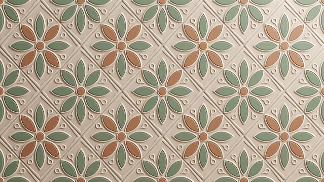 Vintage floral pattern with textured beige background and muted colors