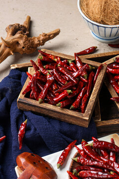 Dried chili peppers, a traditional spice: indoor close-up photography.