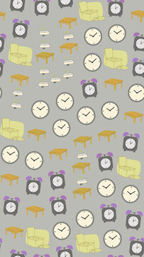 Pattern of Alarm Clocks, Tables, Sinks, and Toilets