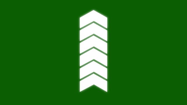Up-directional arrow loop animation on green screen background. Swipe up pointing arrow. Animated traffic directional arrows sign. Down to up arrow loop animation.