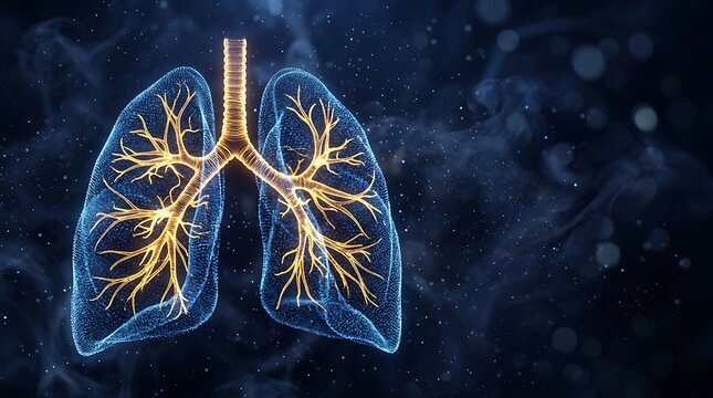 3D Medical Visualization of Glowing Lungs with Bronchial Tree and Particles