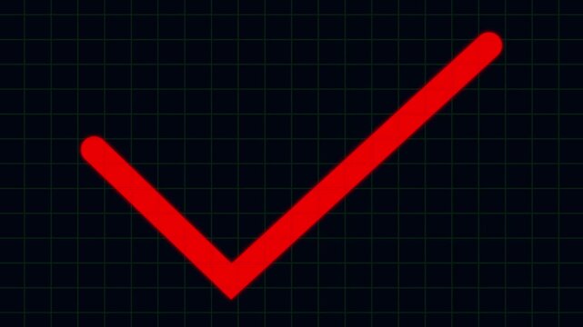 Animated checkmark symbol indicating approval agreement. OK check mark icon animation. Success confirmation and right answer icon on black background.