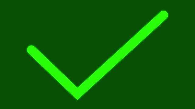 Animated checkmark symbol indicating approval agreement. OK check mark icon animation. Success confirmation and right answer icon on green screen.