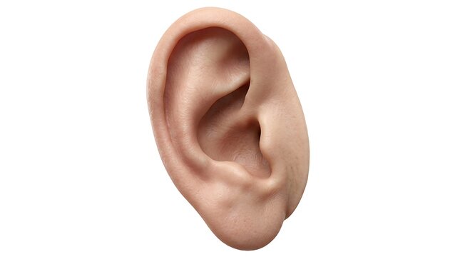 Hyperrealistic 3D render of a human ear, detailed skin texture, medical and anatomical concept