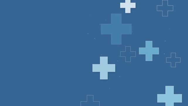 Medical cross icons floating on blue background