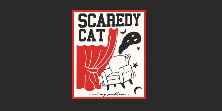 Scaredy cat. Halloween pun retro cartoon sweatshirt and poster design