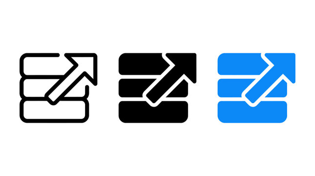 Database export icon set for data transfer and migration