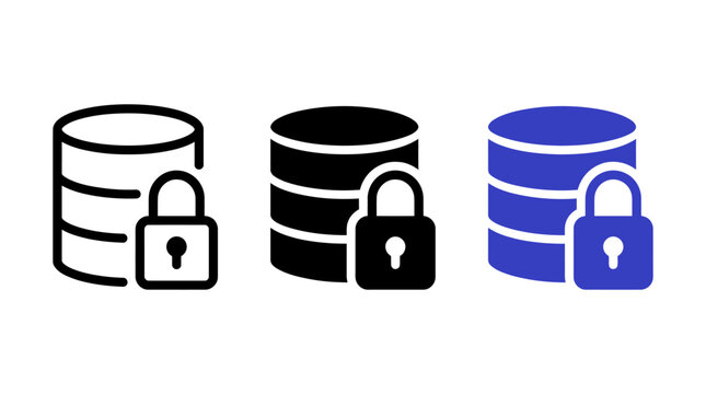 Set of database server icons in three different style formats