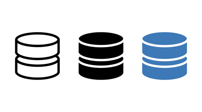 Set of database server icons in three different style formats