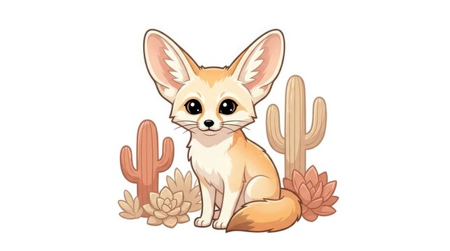 Small fox like animal sitting among desert plants