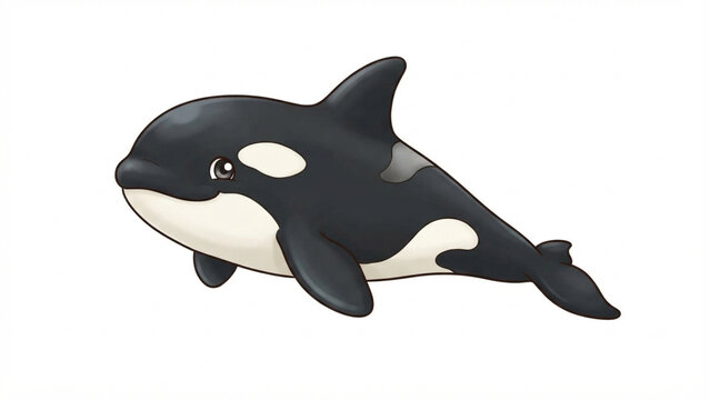 A cute and friendly orca swimming calmly with its classic black-and-white pattern