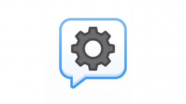 Settings gear icon in speech bubble isolated on white background