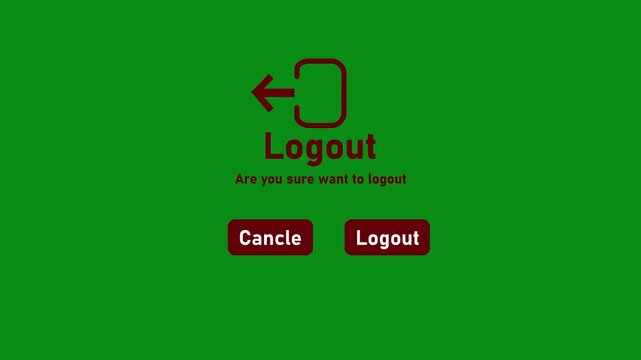 Modern logout confirmation screen featuring a logout icon, bold &ldquo;Logout&rdquo; text, confirmation message, and Cancel and Logout buttons on a clean white background.