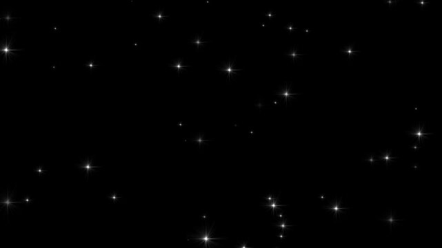 Looping shinny stars animation on black background. Cosmic starry sky with twinkling stars. Starry night, glowing shinning stars, twinkling star particles animation in starry night background. 