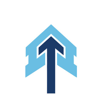 Blue arrow inside abstract shape