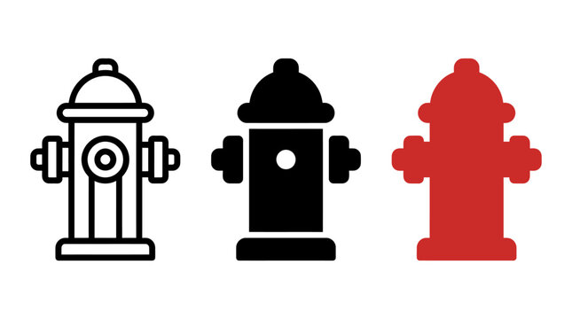 Industrial water fire hydrant icon set in various styles