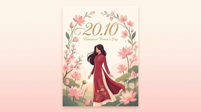 Prompt give me unicuq vietnamese womens day greeting card with woman in ao dai