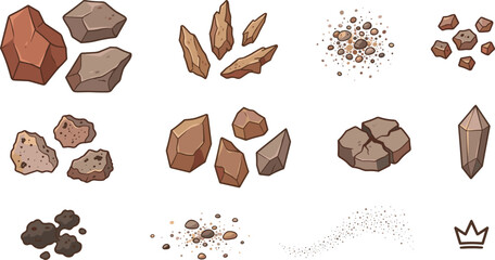 Rocks and Stones Flat Vector Illustration Icon Set with Pebbles and Earth Elements © Kashe