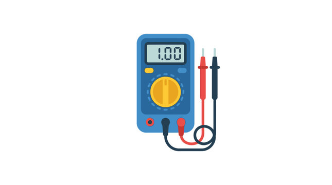 Digital multimeter with probes on white background flat vector illustration