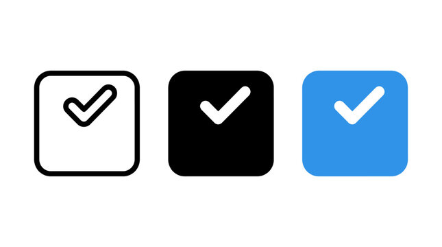 Three variations of a checkbox icon for user interfaces
