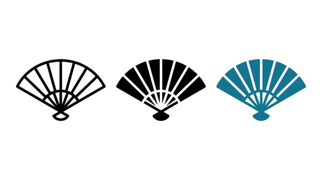 Three variations of japanese folding hand fan icons