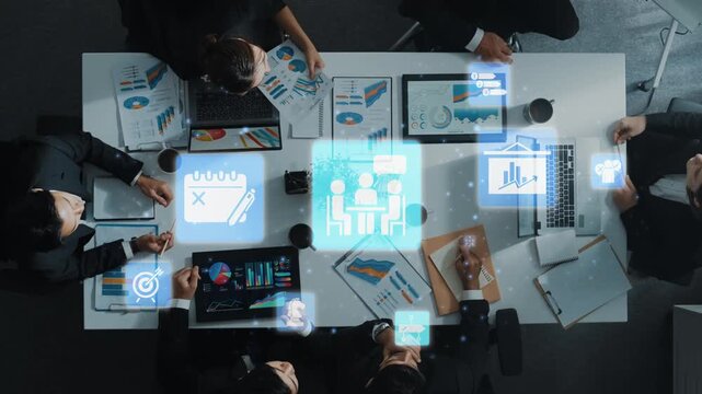 Project planning icons showing business management, teamwork, scheduling, strategic planning, project development, organization, and goal setting with modern workflow and process management. Funnel