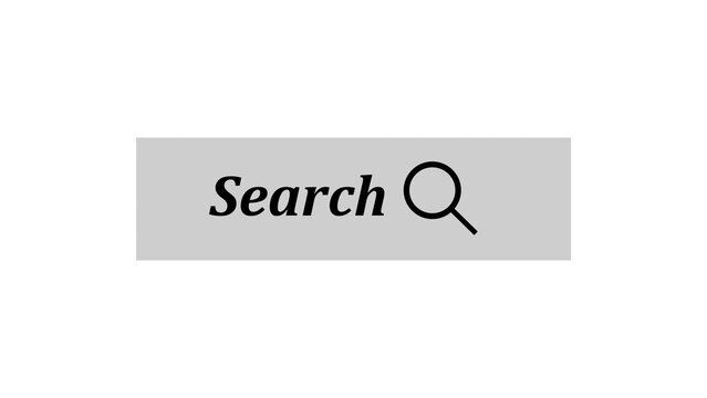 Grey search bar with black italic search label and magnifying glass icon on transparent background