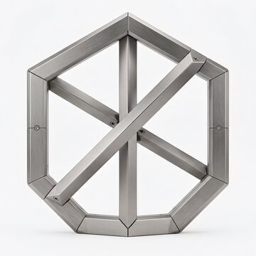 Metallic impossible shape geometric structure forming an optical illusion of a complex metal object