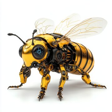Bee robot, cute robotic insect isolated over white background. Created with, Generative AI