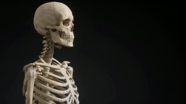 Human Skeleton Cervical Spine - Glowing Red Neck Pain Healing to Neutral Position - 3D Medical Animation 4K Footage