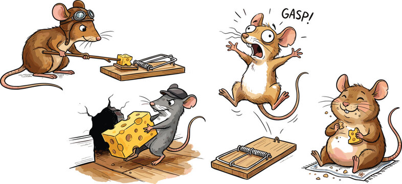 Amusing rodent mouse collection vector graphic design bundle for pest control business or children book illustration