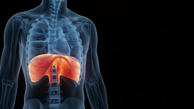 Human Diaphragm Respiratory System - Glowing Anatomical 3D Model Showing Breathing Motion - High-End Medical Animation 4K Footage
