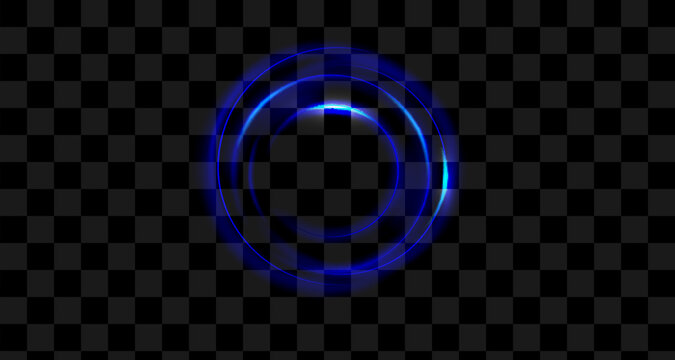 Glowing blue neon circular ring , abstract light frame with soft reflections and copy space, futuristic technology halo design wallpaper and banners