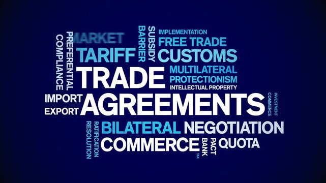 Trade Agreements animated word cloud-animation tag kinetic typography seamless loop.