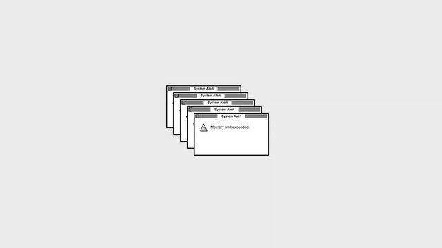 Graphic animation of pop-up error windows multiplying