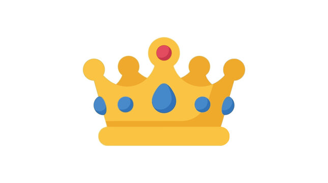Golden crown with blue jewels and red gem is a flat vector illustration on a white background royal