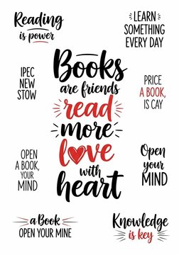 Motivational quotes and phrases about reading, learning, and knowledge.